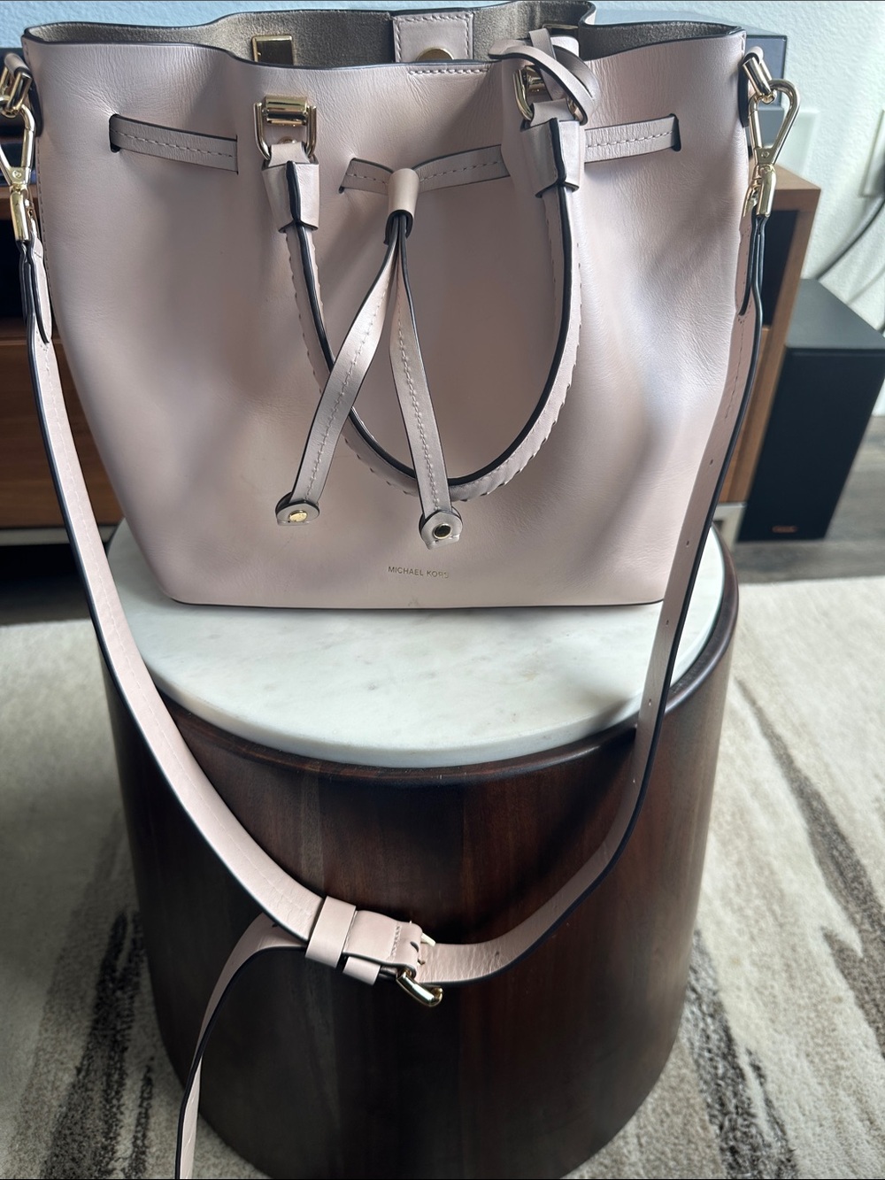 Michael Kors Blush Pink Leather Drawstring Shoulder Tote